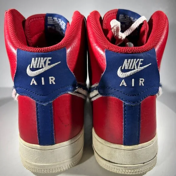 Nike Air Force 1 High Top Red Shoes Mens Size 10 Chenille Swoosh Sneakers AF1 BF - Picture 6 of 12